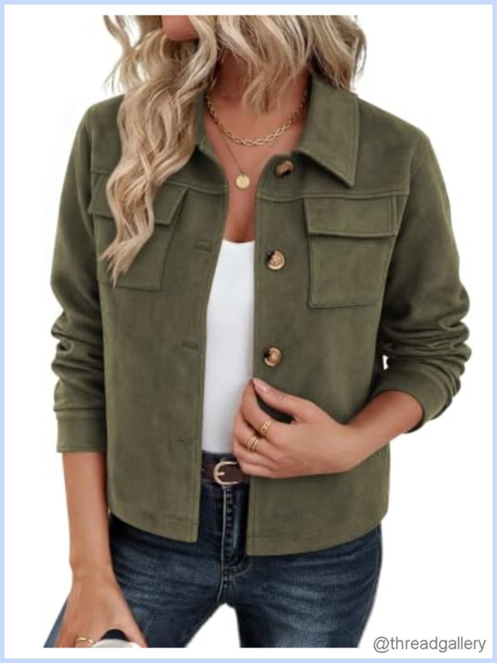 Faux Suede Cropped Jacket Button Down Shacket Long Sleeve Collared Casual